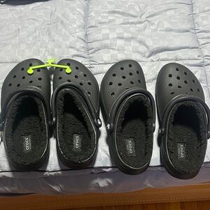 CROCS Kids Black Slippers with Green Accent